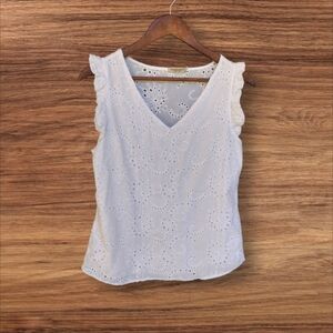 Valentina Naldi White Eyelet Floral Cotton Sleeveless Top Italy